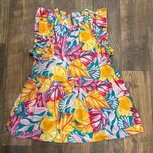 Crown‎ & Ivy Womens Medium Tropical Lemon Print Ruffle Flutter Sleeve Tiered Top